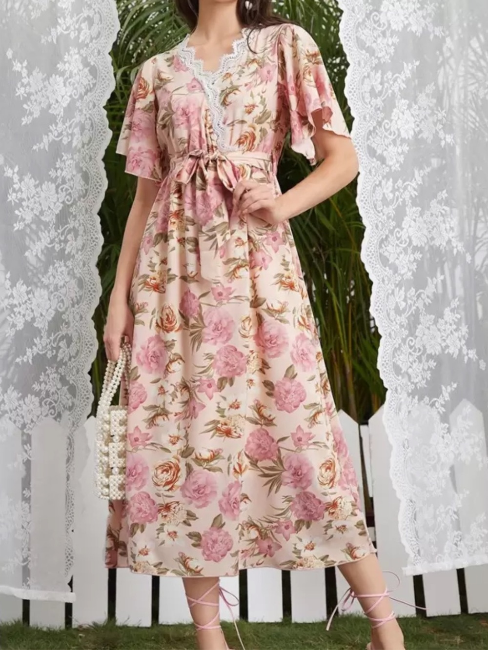 $9 Floral Lace-Trim Pink Maxi Dress NWOT $9 When Bundled with 3 or more